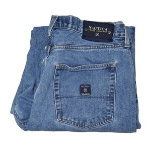 Nautica Relaxed Fit Tapered Denim Jeans Men's Size 38x30 Distressed Vintage Blue